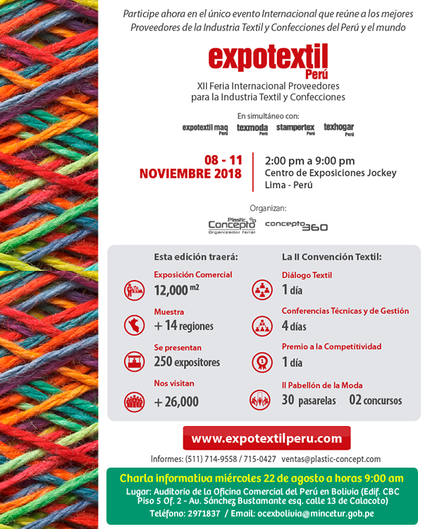 EXPOTEXTIL PERÚ 2018 - XII Feria Internacional de Proveedores para la Industria Textil y Confecciones